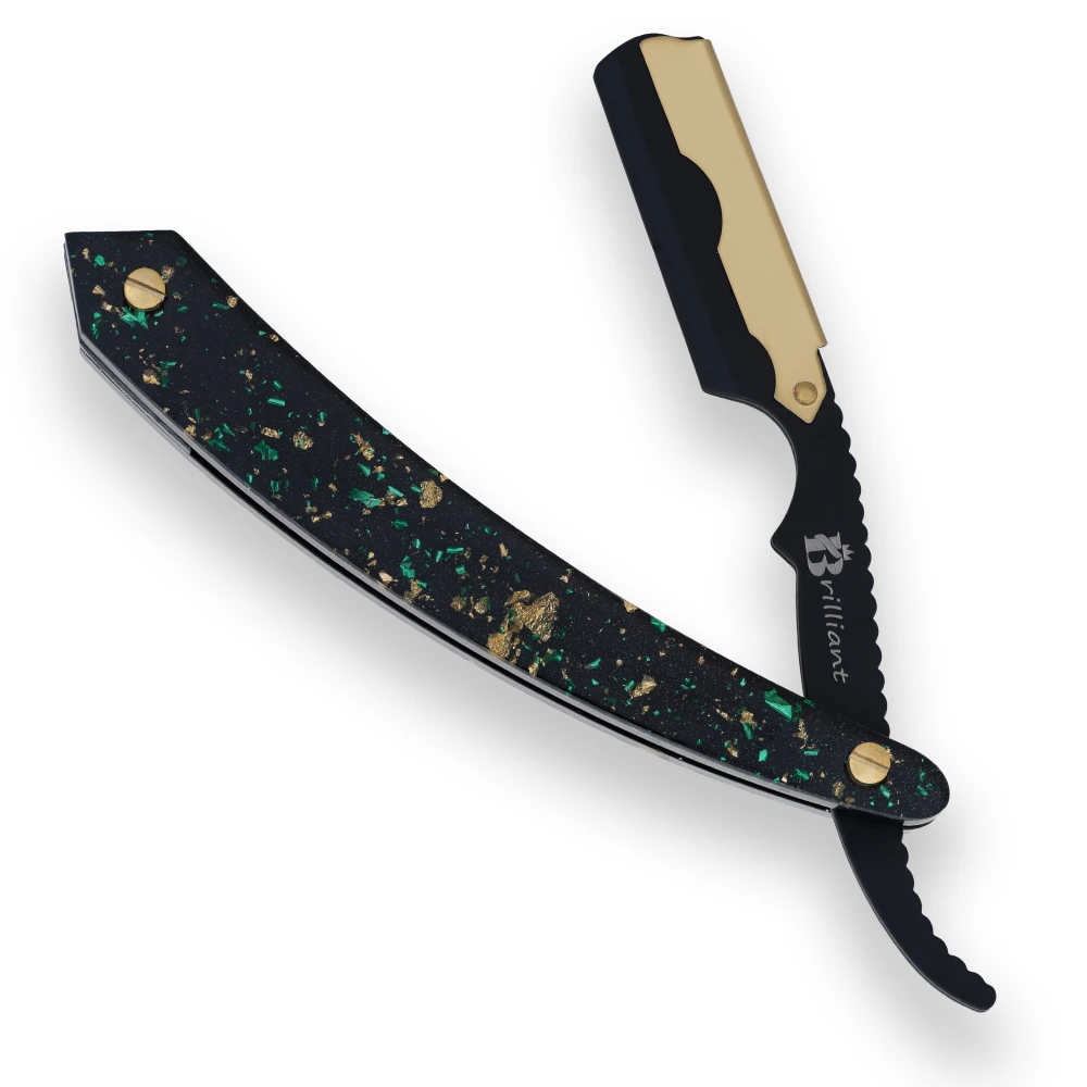 Gold and Black Finish Razor with Black Turquoise and Gold Design Handle