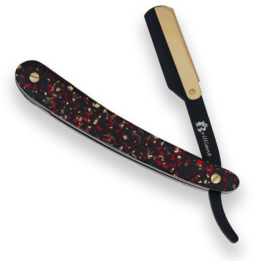 Gold and Black Finish Razor with Gold Red and Black Design Handle