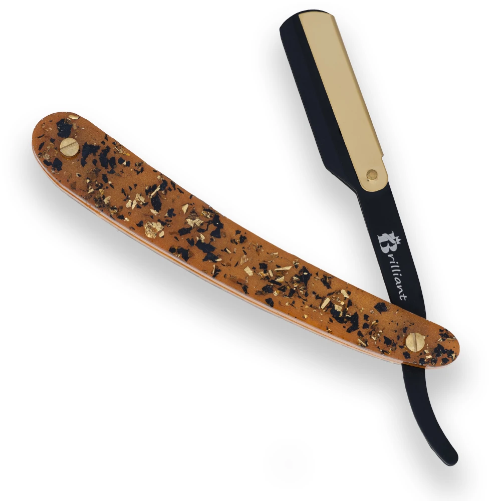 Gold and Black Finish Razor with Orange Black and Gold Design Handle