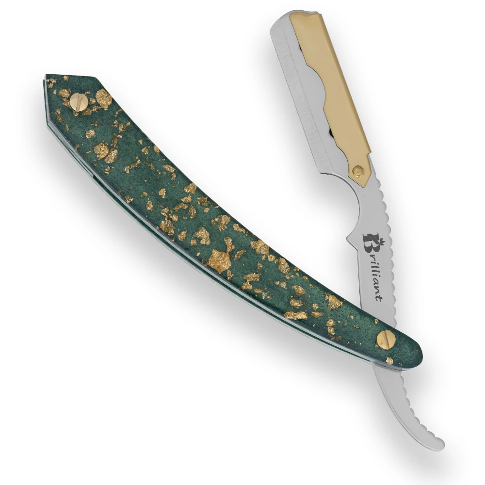 Gold and Silver Finish Blade Razor with Gold and Green Design Handle