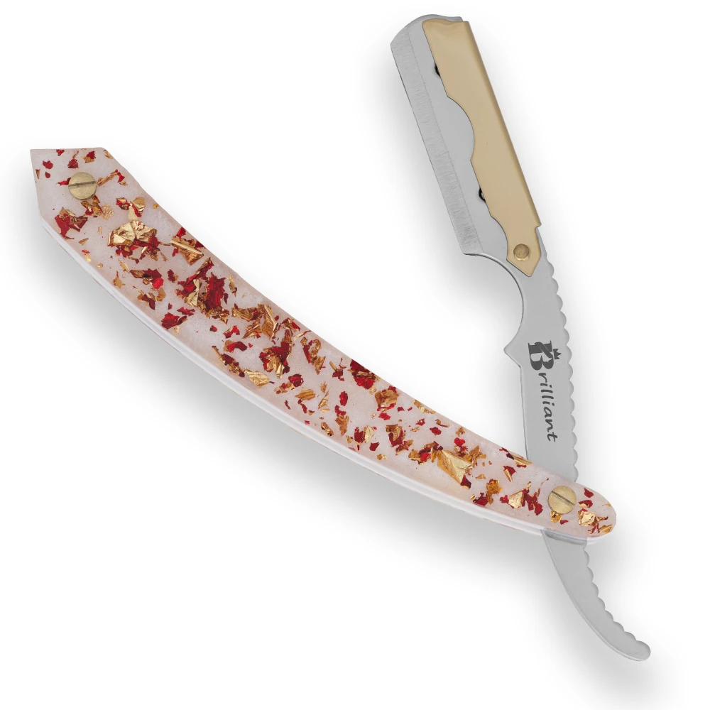 Gold and Silver Finish Blade Razor with Gold White and Red Design Handle
