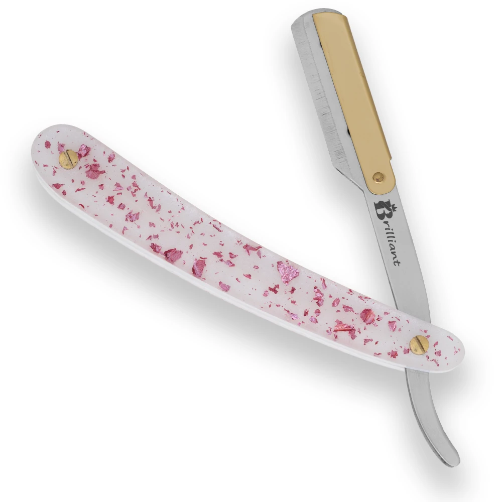 Gold and Silver Finish Blade Razor with Pink and White Design Handle