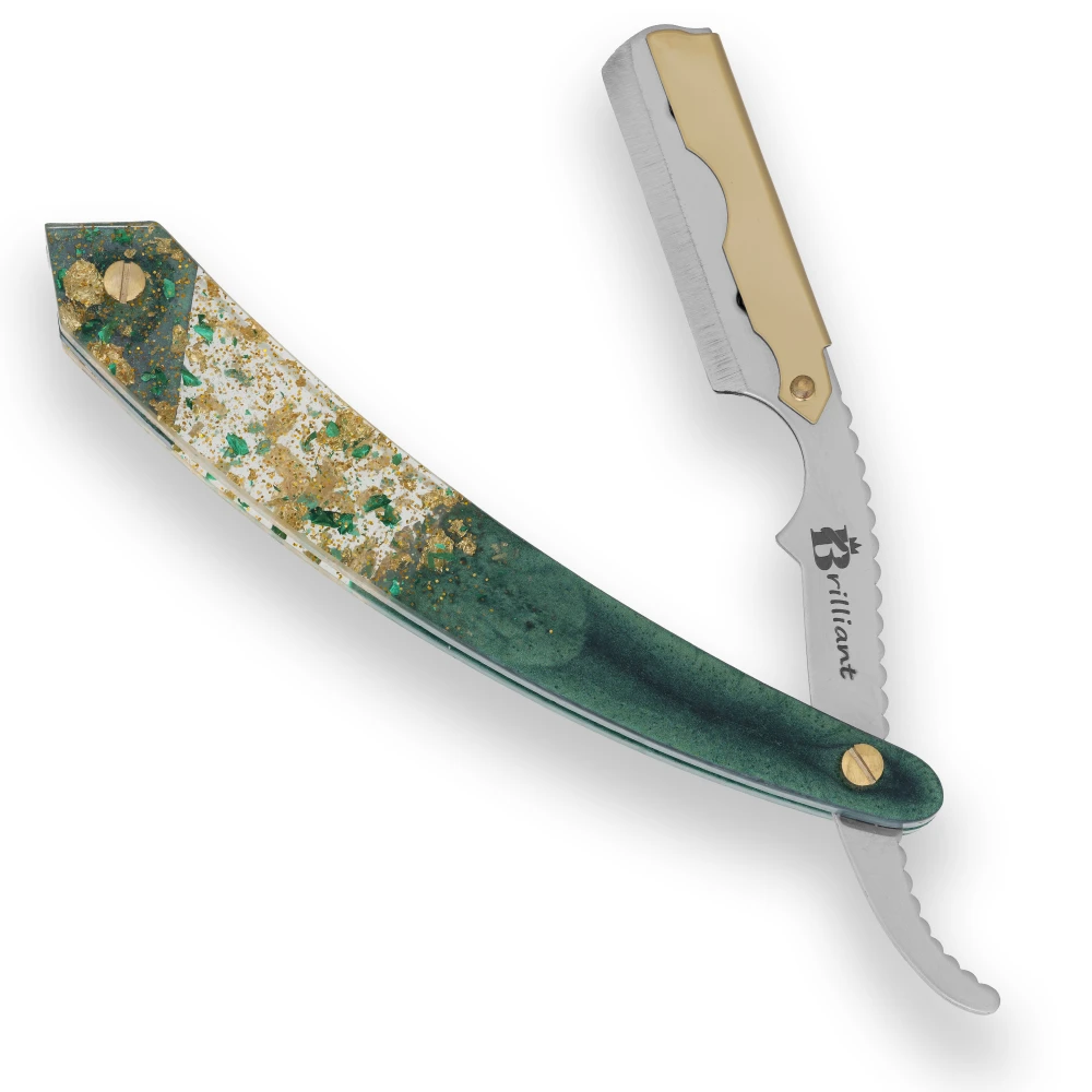 Gold and Silver Finish Blade Razor with White Turquoise and Gold Design Handle
