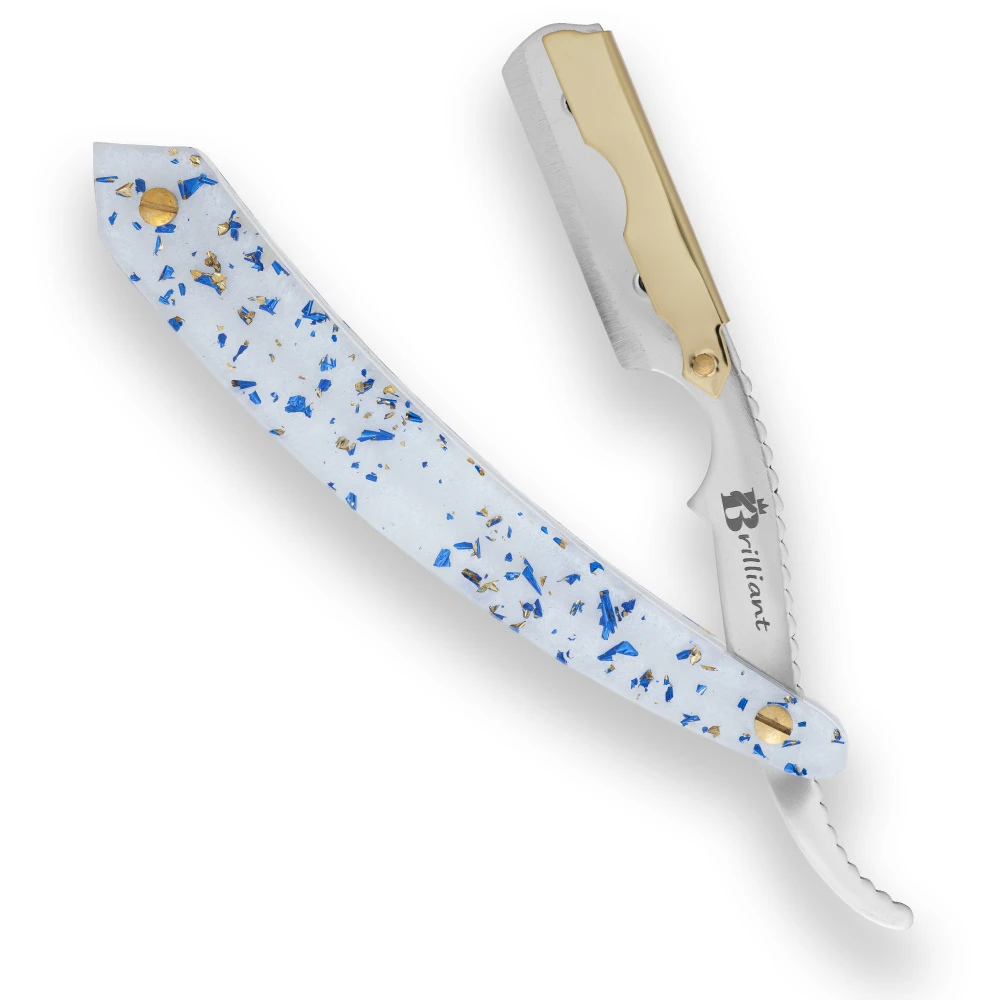 Gold and Stainless Steel Blade Razor with  Blue and White Handle