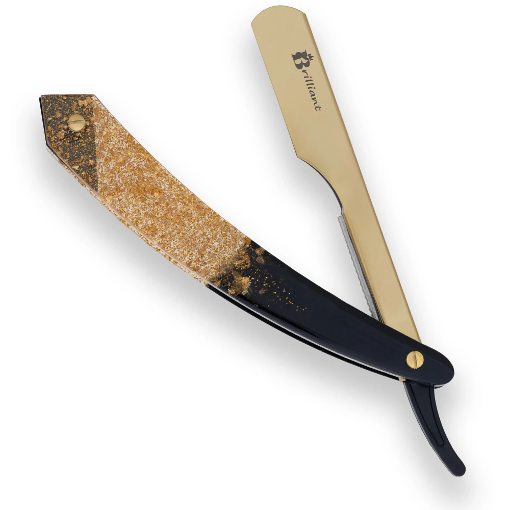 Gold Finish Blade Razor with Crystal Gold and Black Design Handle