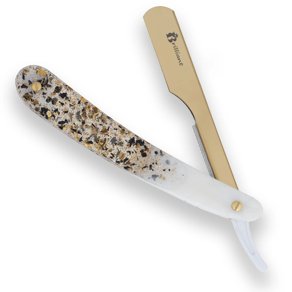 Gold Finish Blade Razor with Crystal White Gold and Black Design Handle