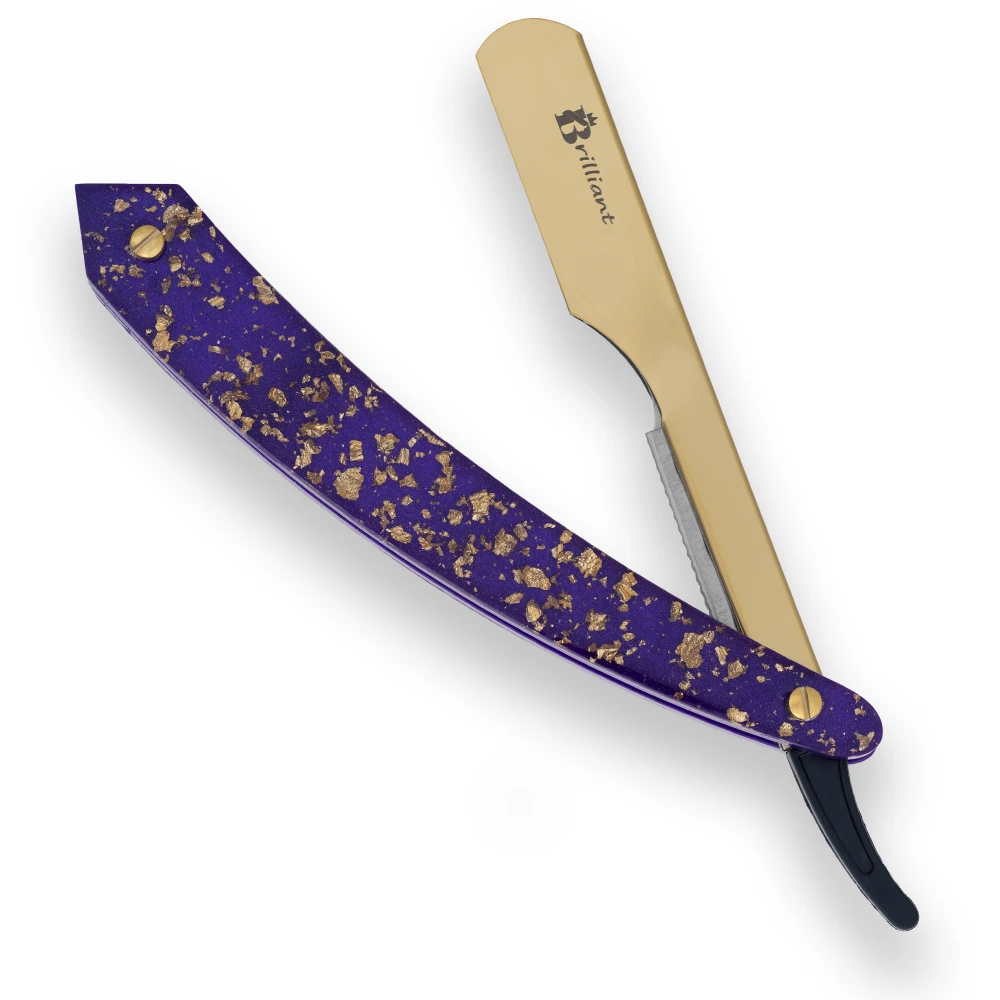Gold Finish Blade Razor with Gold and Deep Purple Design Handle