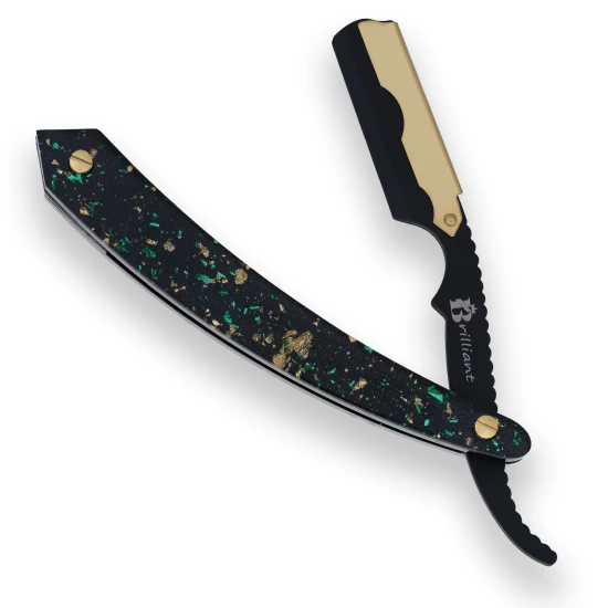 Gold and Black Finish Razor with Black Turquoise and Gold Design Handle