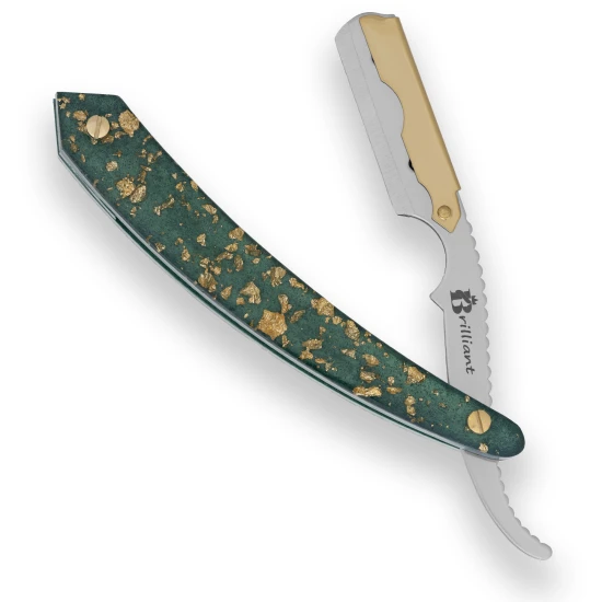 Gold and Silver Finish Blade Razor with Gold and Green Design Handle
