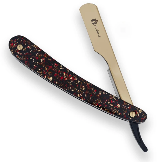 Gold Finish Blade Razor with Black Red and Gold Design Handle