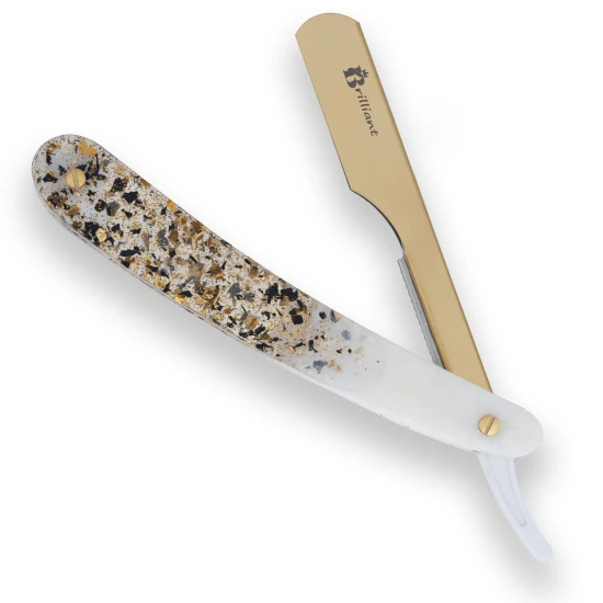 Gold Finish Blade Razor with Crystal White Gold and Black Design Handle