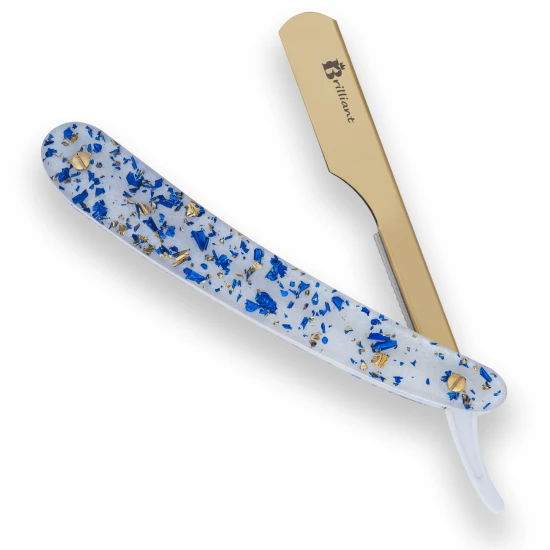 Gold Finish Blade Razor with Crystal White Golden Blue and Black Design Handle