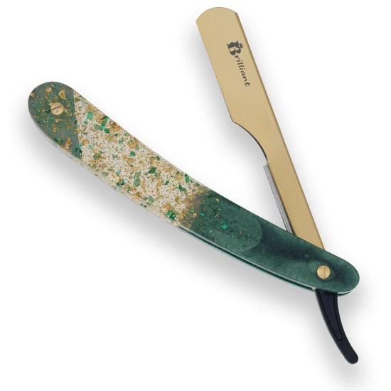 Gold Finish Blade Razor with Gold Turquoise and Green Design Handles