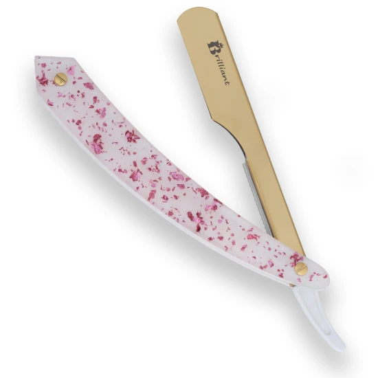 Gold Finish Blade Razor with Rose Pink and White Handle Design