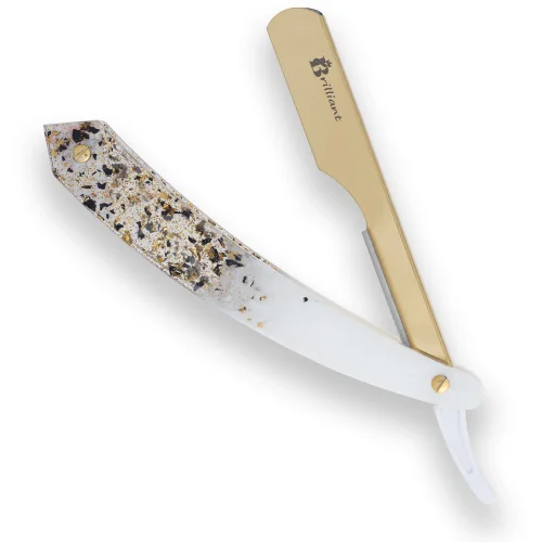 Gold Finish Blade Razor with Balck Gold and White Design Handle