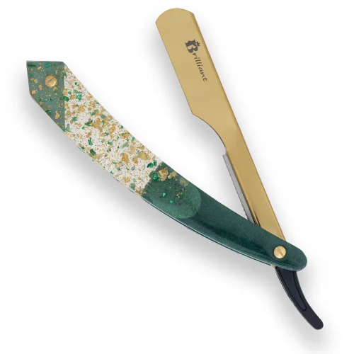 Gold Finish Blade Razor with Crystal Green and Gold Handle Design