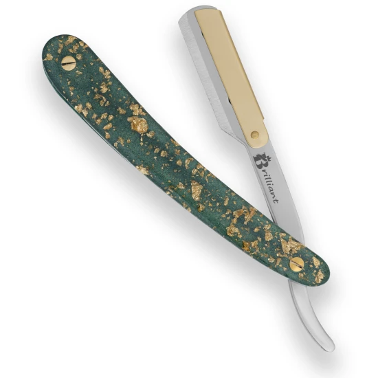 Stainless Steel & Gold Finish Blade Razor with Gold and Green Design Handle