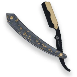 Gold and Black Finish Razor with Grey and Gold Design Handle