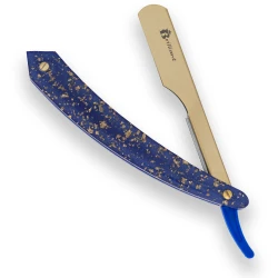 Gold Finish Blade Razor with Blue and Gold Design Handle