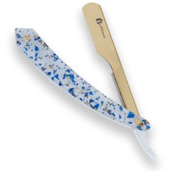 Gold Finish Blade Razor with Blue Gold and White Design Handle