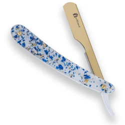 Gold Finish Blade Razor with Crystal White Blue and Gold Design Handle