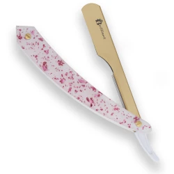 Gold Finish Blade Razor with Rose Pink and White Handle Design